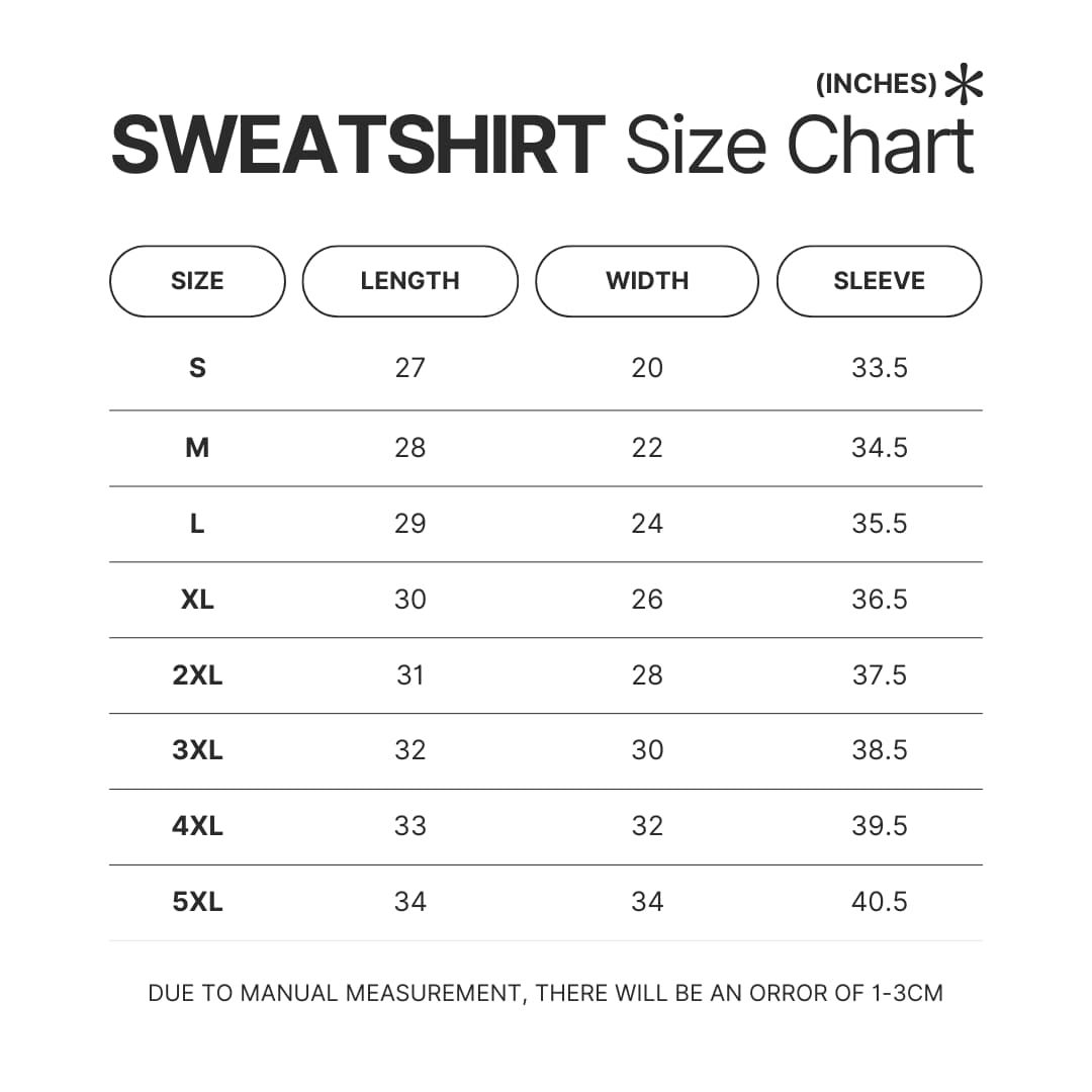 Sweatshirt Size Chart - My Hero Academia UK Store